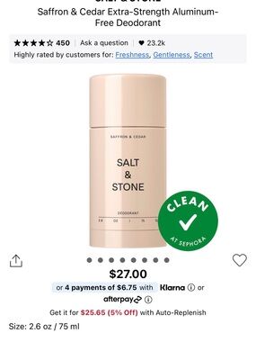 Salt & Stone Saffron & Cedar Aluminum-Free Deodorant - Cream